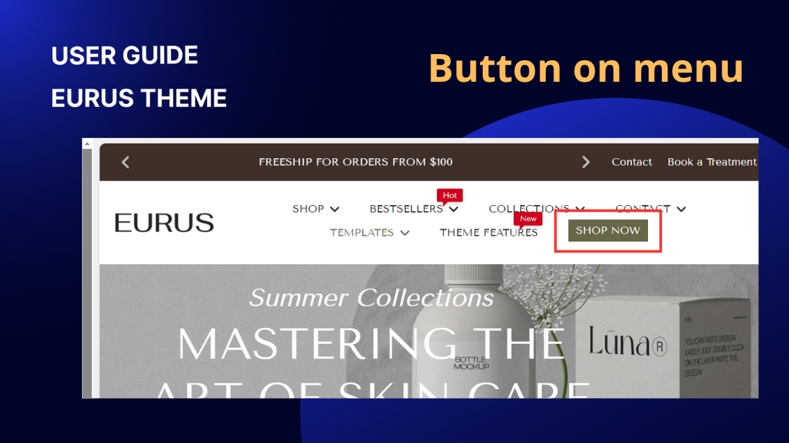 CTA button on menu